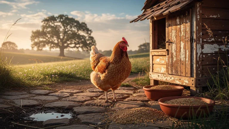 Volaille fermière élevée en plein air dans le Gers, au coucher du soleil