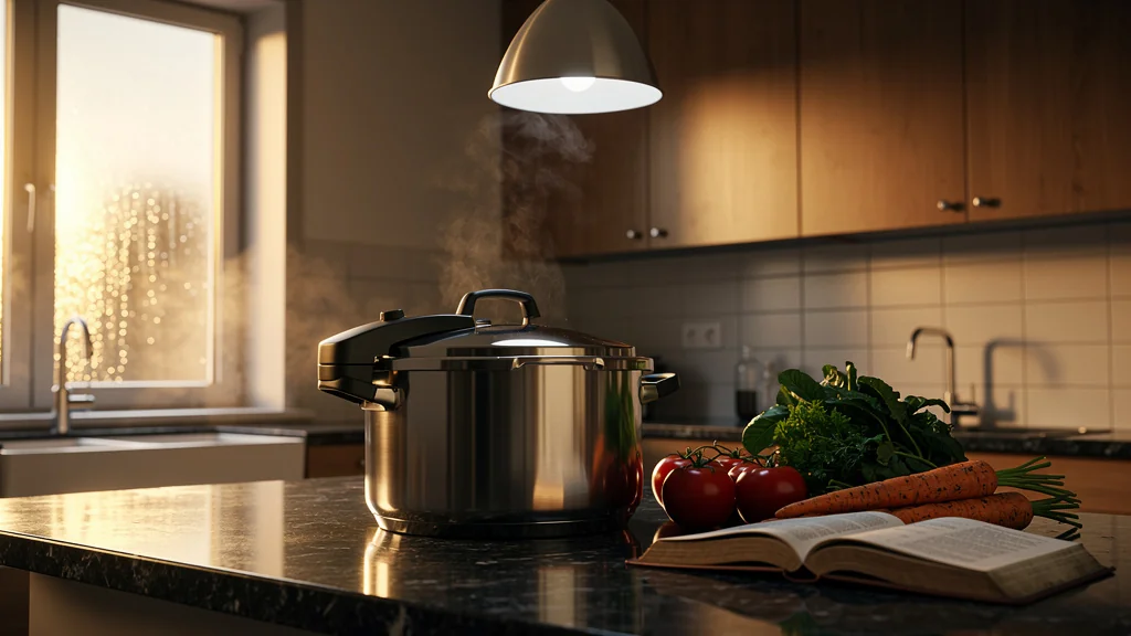 Cuisine moderne avec cocotte-minute en acier inoxydable sauvant les soirs de semaine pressés
